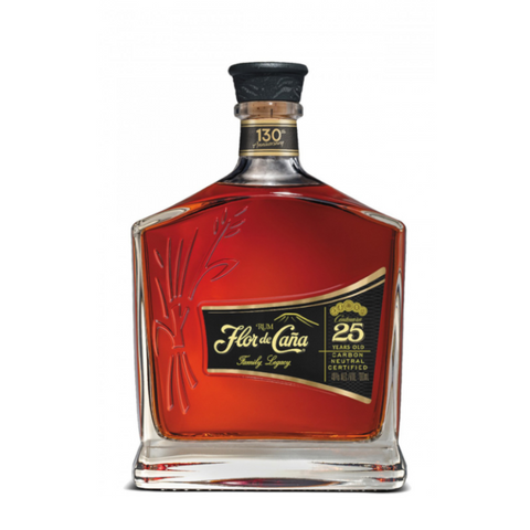 Image of Flor de Caña Centenario 25 Years rum bottle - A sleek and elegant 750ml bottle with golden accents.