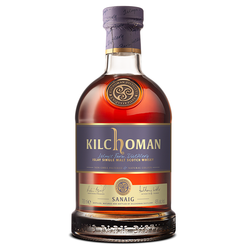 Image of Kilchoman Sanaig Whisky Bottle: A harmonious blend of sherry and bourbon casks capturing Islay's rugged essence.