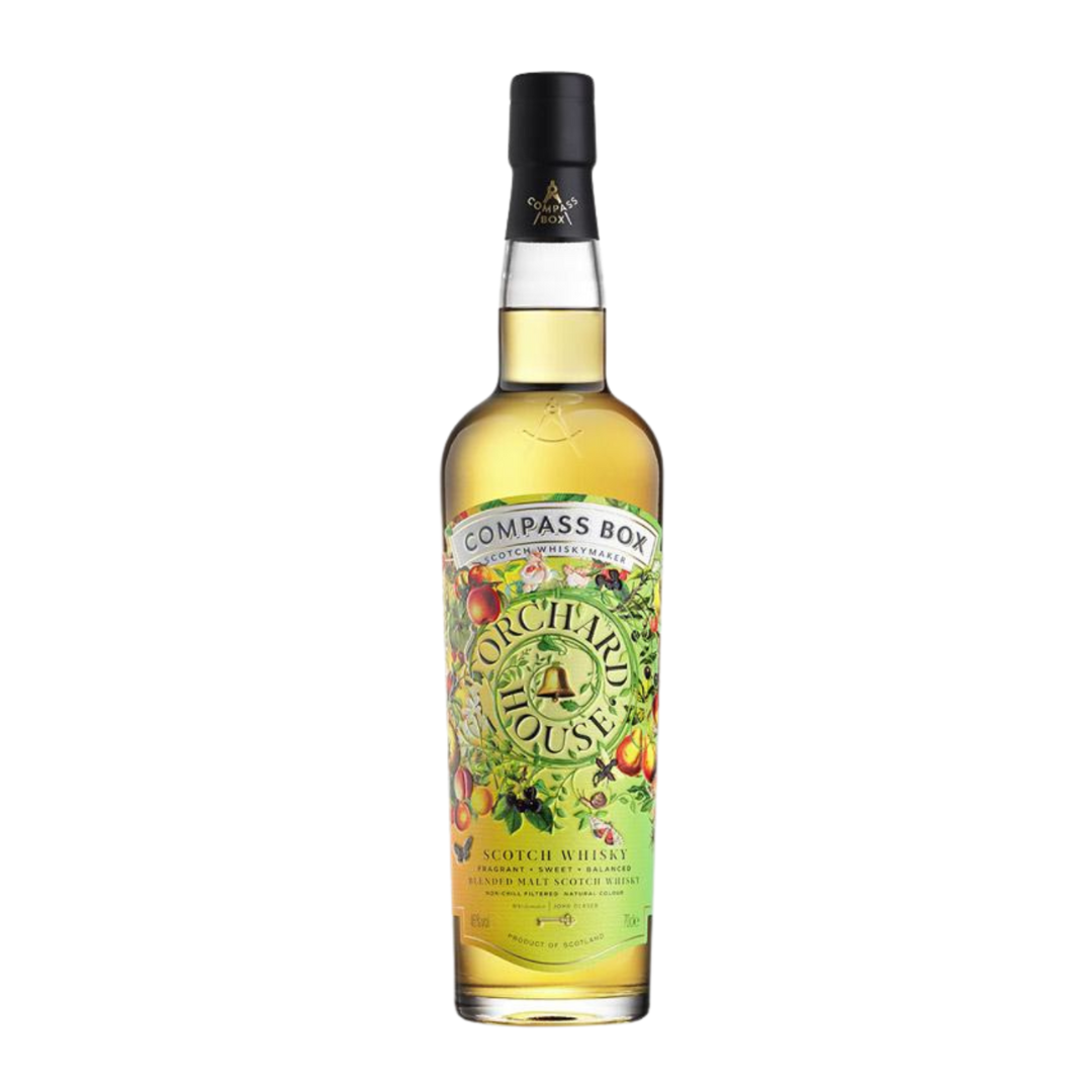 a bottle of Orchard House whisky by Compass Box distillery