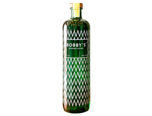 Image of Bobby's Genever Gin green bottle: A classic 700ml presentation of authentic Dutch genever gin in a green bottle.