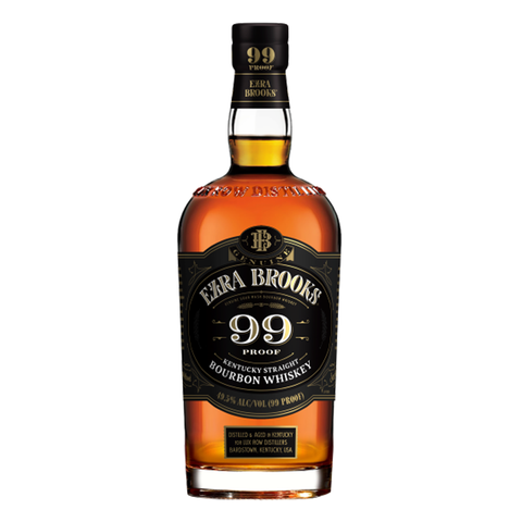 Image of Ezra Brooks 99 KSBW Bourbon bottle: A premium Kentucky Straight Bourbon Whiskey with 49.5% ABV.